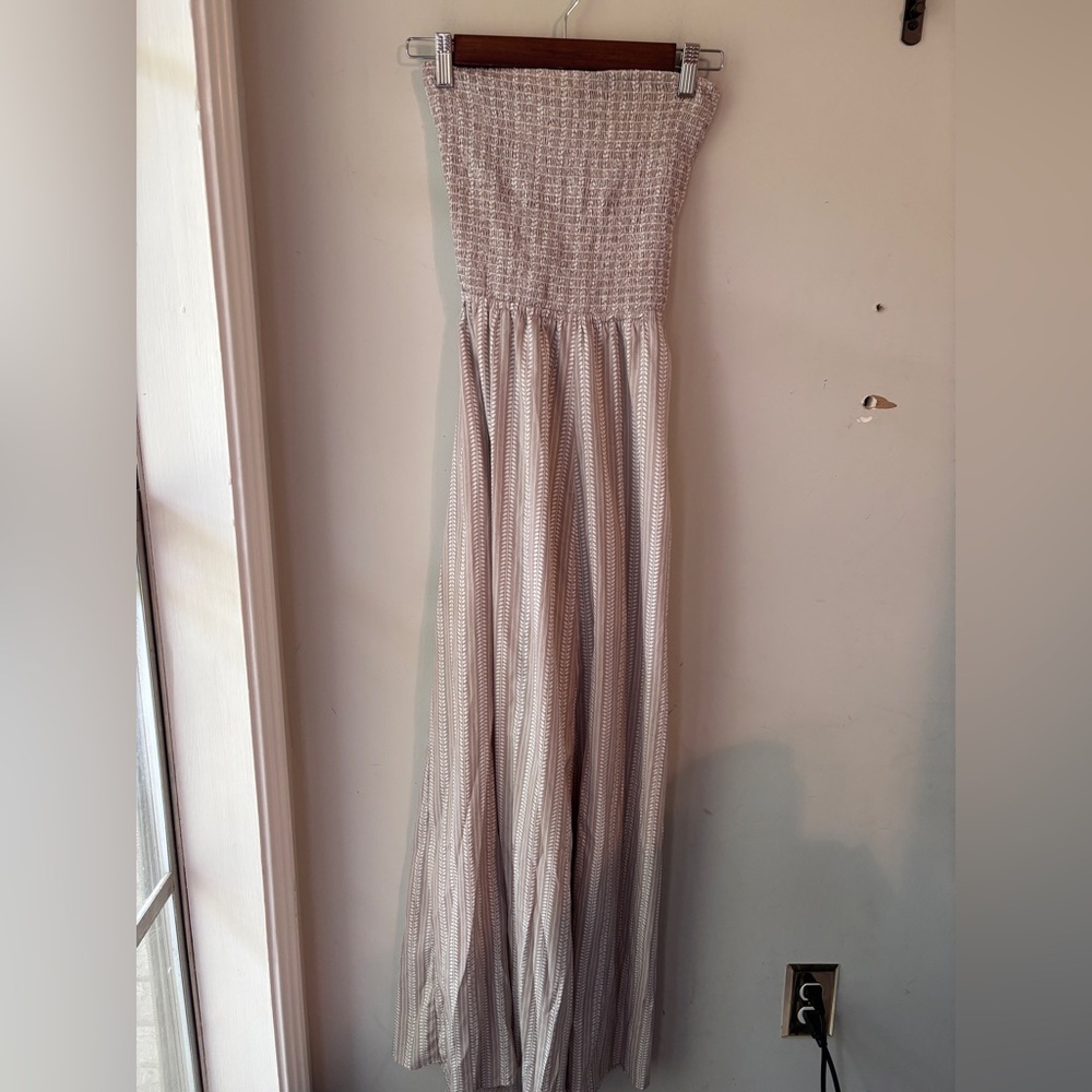 Elan Neutral Maxi Strapless Strappy Back Dress Small